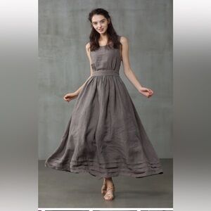 Linennaive crossback brown linen dress, small